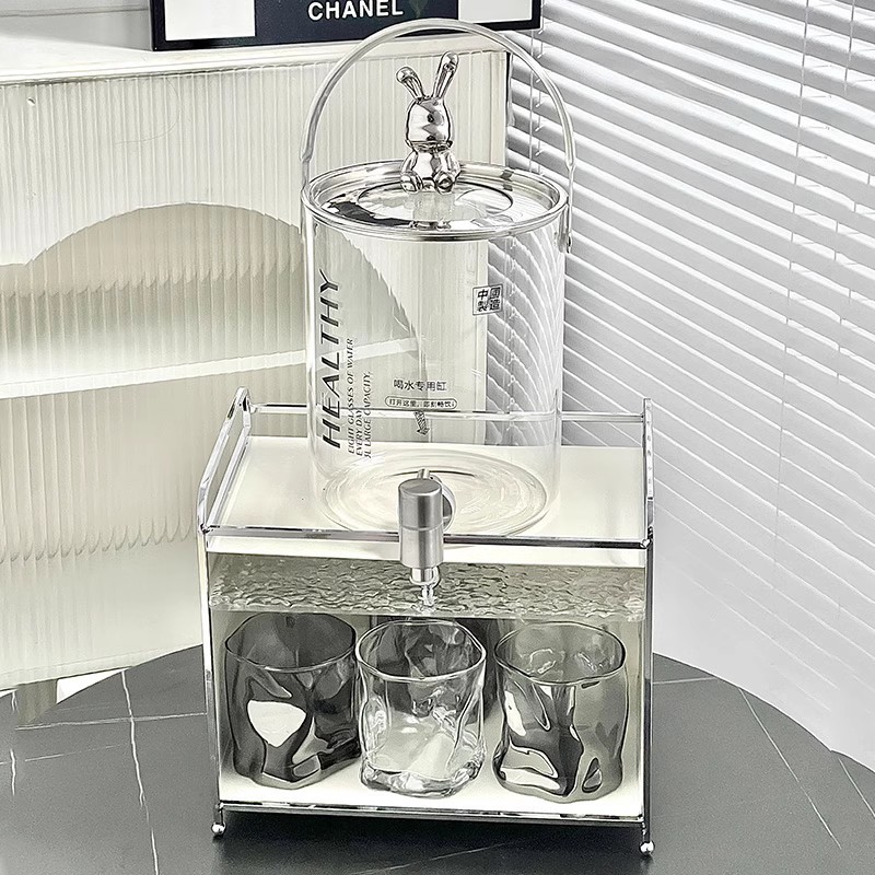 飲料樽ガラス耐高温大容量冷水筒蛇口付きアイデア軽量贅沢うさぎバケツ戸棚セット