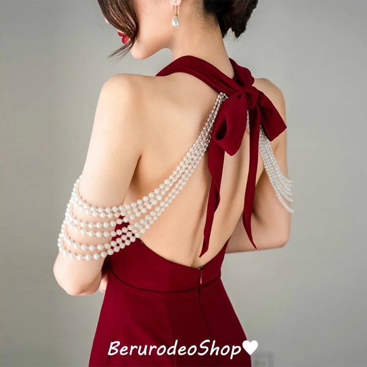 再販未定イブニングドレス ワイン赤 マーメイドドレス ホルターネック フリンジ パール エレガント ロングドレス 黒 ブラック 背開き セクシー 結び付き リボン オシャレ 結婚式ドレス 二次会ドレス