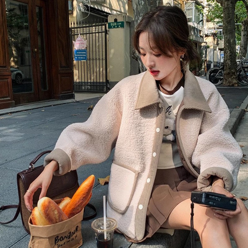Xiaoxiangfeng 毛皮ワンピースシェルパジャケット女性のための 2024 春秋冬の新しい韓国スタイルの肥厚穀物ベルベットトップ