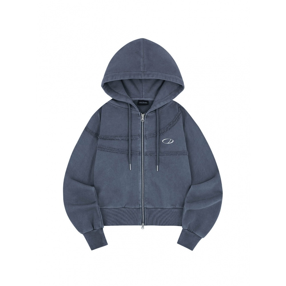 ODD STUDIO ピグメントカットオフパーカージップアップネイビー