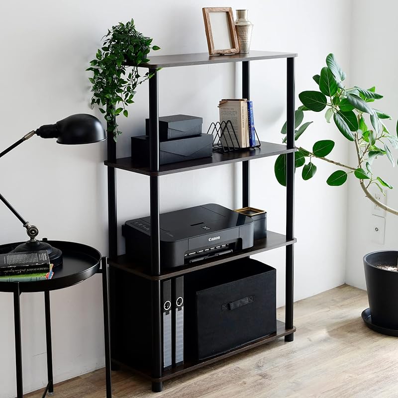 【即納】[山善] ラック 棚 (スリム) A4対応 【組立かんたん】 4段ワイド 幅68×奥行27×高さ111cm ダークブラウン NSR-4W(DBR4/BK) 1人暮らし