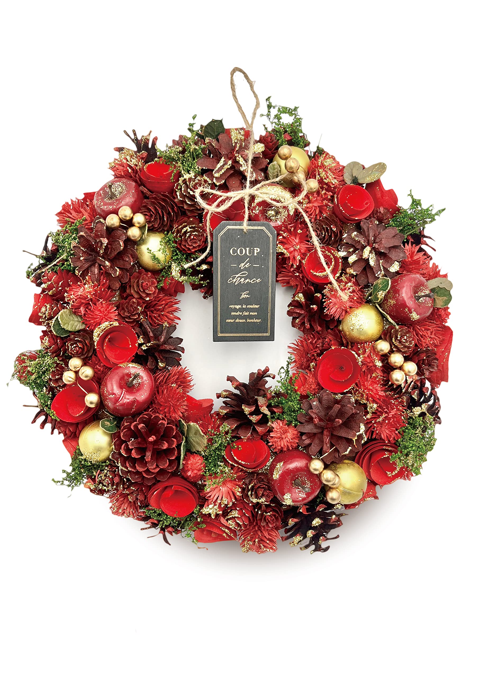 ［ 2025年 mamawreath A クリスマスリース Lサイズ ］クリスマス フラワーリース 玄関用 ギフト プレゼント インテリア ゴールド レッド Lサイズ: 32cm (直径) × 7.5