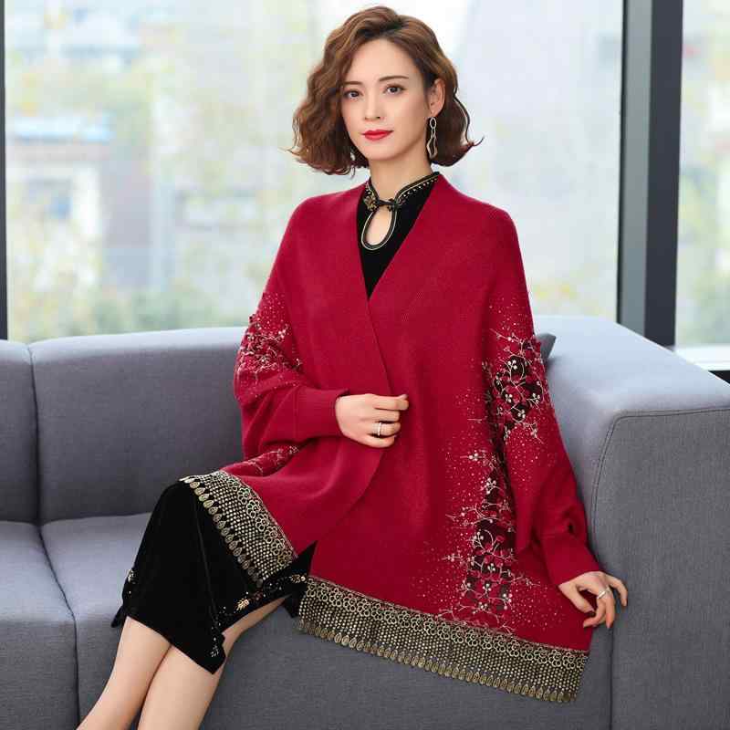 ショール レディース 秋冬 ストール ニット アウター ポンチョ風 ケープ 暖かい 羽織もの 大判 厚手 エレガント 花柄 刺繍 フリンジ 結婚式 パーティー フォーマル 古希 喜寿 米寿 還暦祝い