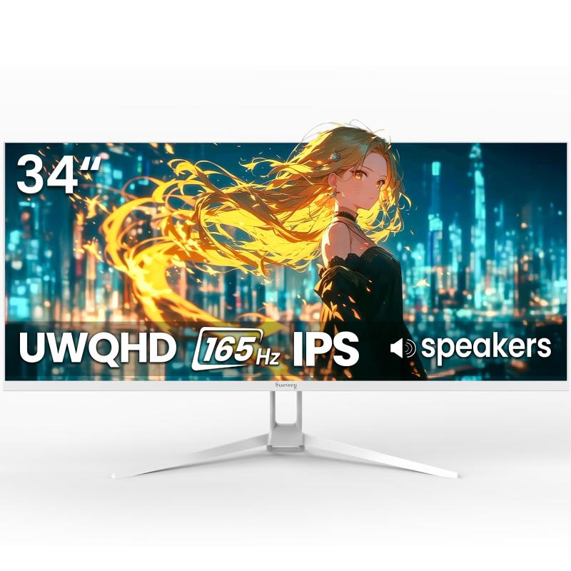 Suevery UWQHD (3440×1440) 165Hz ウルトラワイド PCモニター 平面 IPSパネル ディスプレイ HDMI2.0 & DP1.4 FreeSyncサポート ブルーライト軽