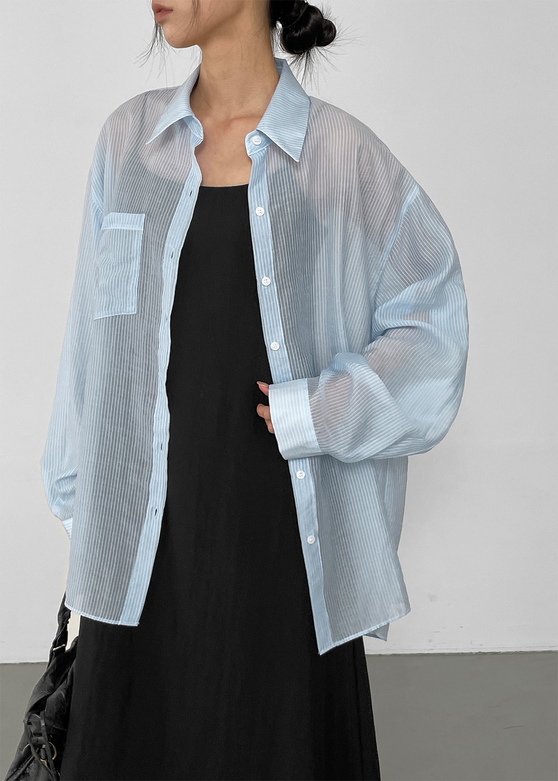 ピューナッツサマーストライプシースルーオーバーフィットシャツ