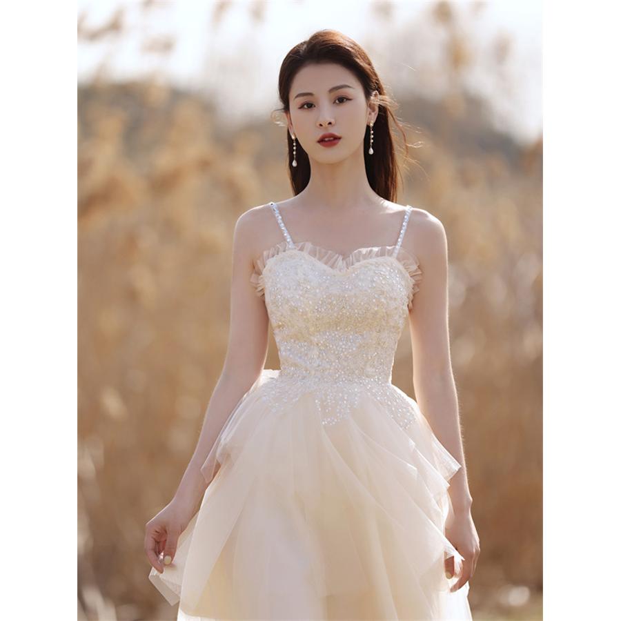 パーティードレス レディース ナイトドレス ショートドレス ワンピース イベント 公演 プリンセス 洋服 チュール オフホワイト 発表会 演奏会 舞台衣装 姫系