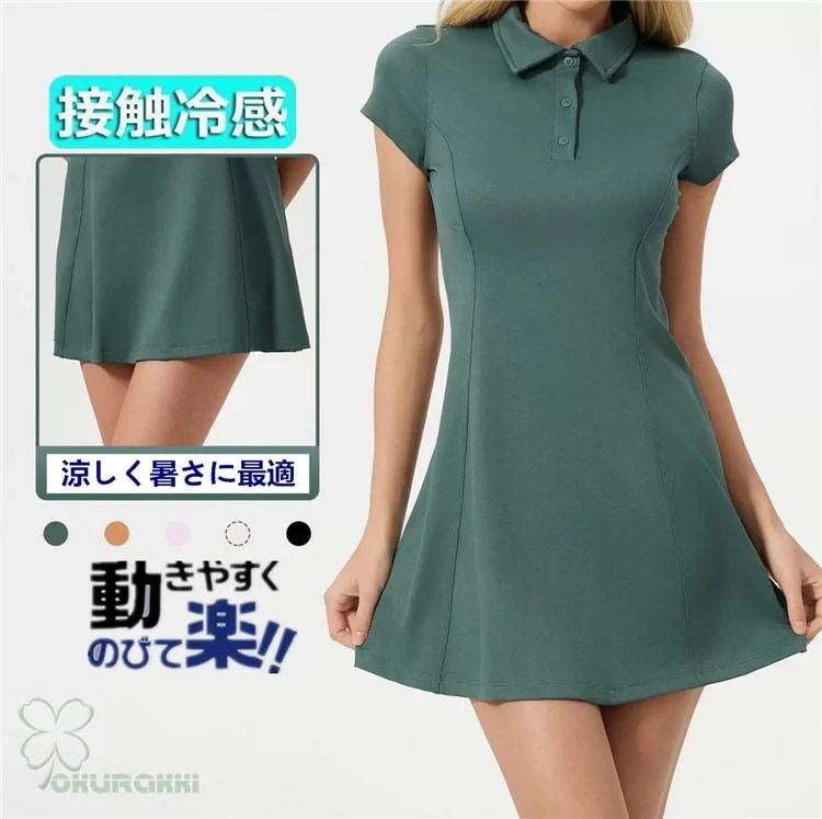 ゴルフウェア レディース ゴルフ ドレス ワンピース 丈長め ゴルフ スカート 半袖ワンピース 春 夏 新作 立体裁断2505gfop01