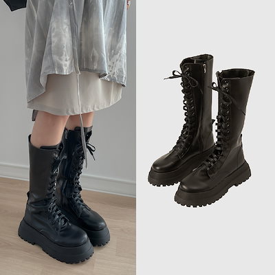 High lace-up combat boots (WOMEN) 女性の靴 新商品 韓国人気 ...のサムネイル