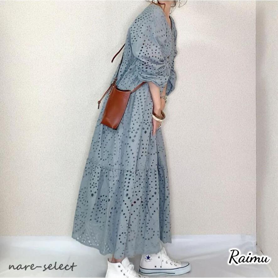 （新品特典）ワンピース ロングワンピース レディース 40代 長袖 きれい ミモレ丈 花柄 Vネック Aライン おしゃれ 春 夏 新作 オシャレ 体型カバー 通勤