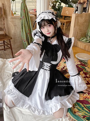 【1点ご購入 で10点プレゼントいたします】メイド服かわいいワンピース黒糸婦人服演出服洋装