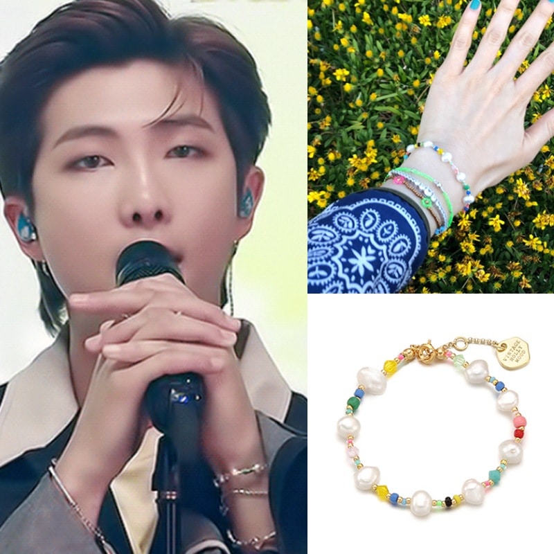 BTS RM 着用 Pearl n Crystal Beads Bracelet