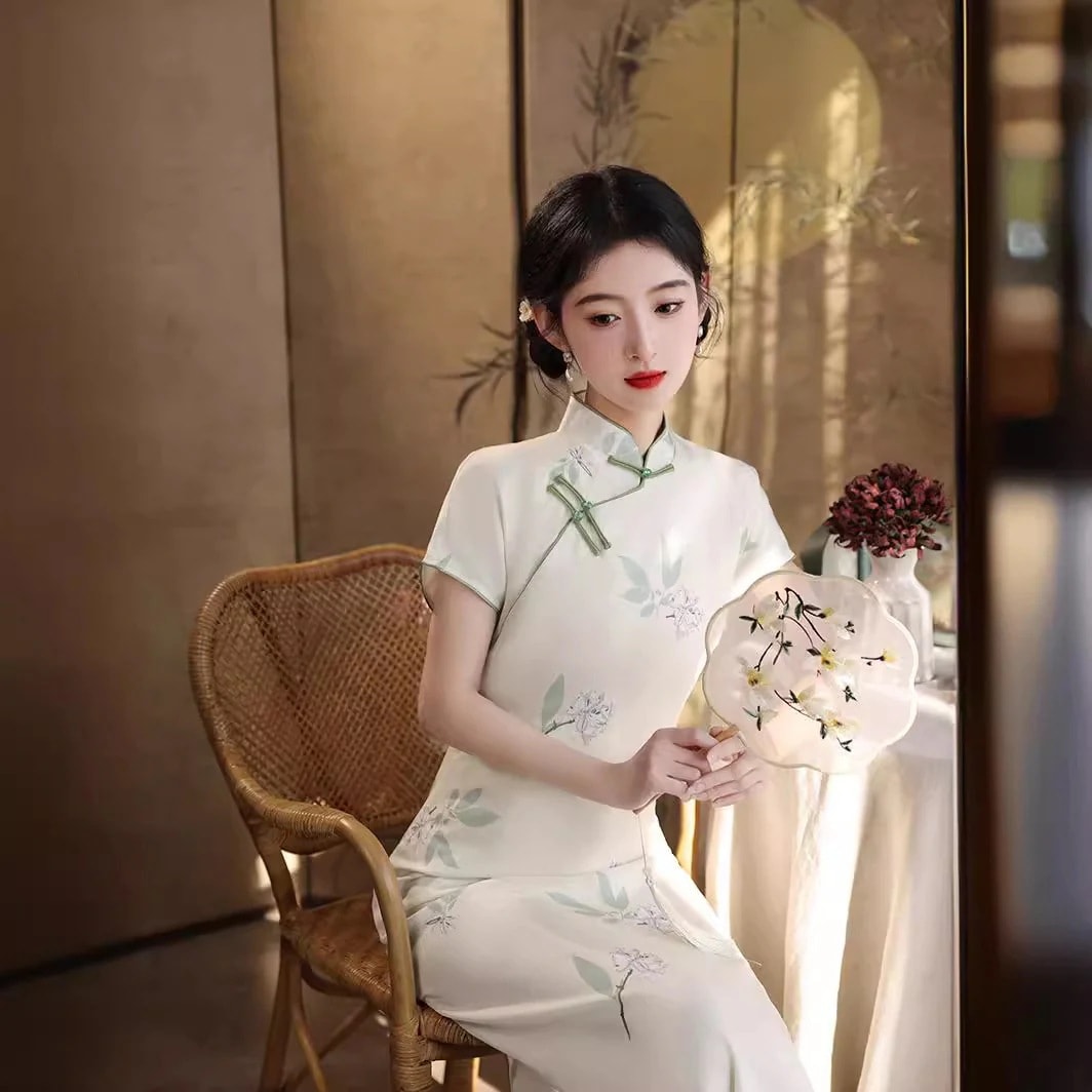 2024春夏改良チャイナドレスデイリーフレッシュ文学ロングスタイルヤングドレスゆったりレディース