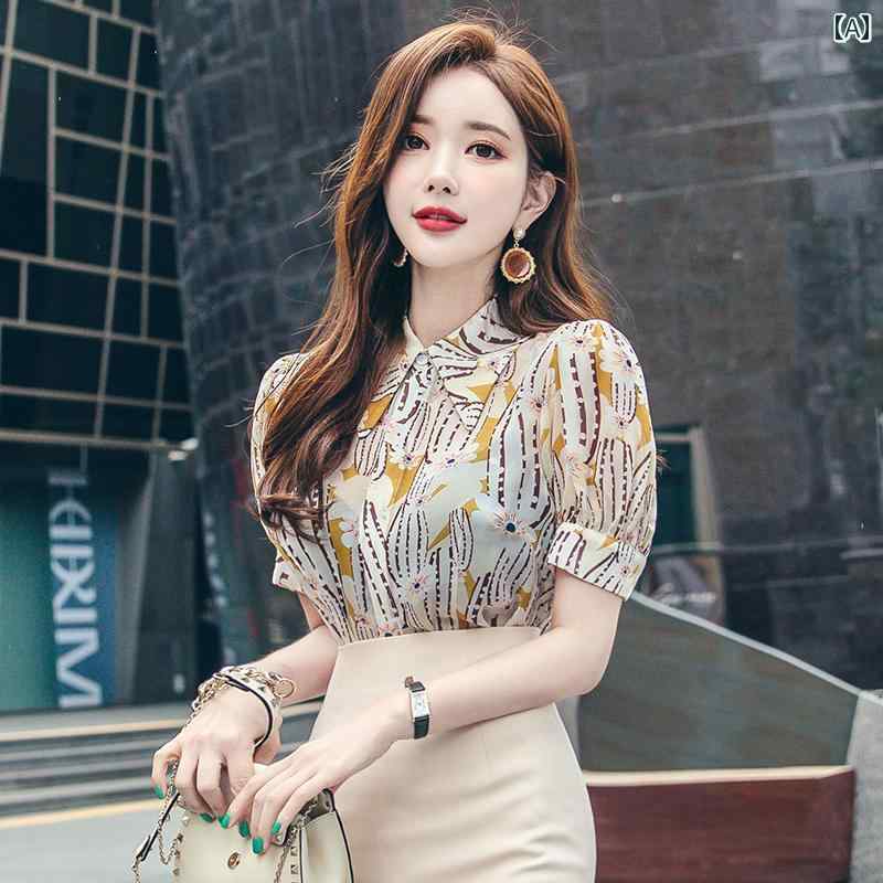 レディース 花柄 シフォン シャツ 半袖 夏 体型カバー トップスス オフィス シャツ 5,901円