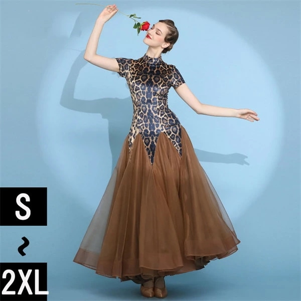 社交ダンス ワンピース ヒョウ柄 モダンドレス 黒 大きいサイズ 長袖 社交ダンスドレス 社交ダンス衣装 ダンス発表会 大きい裾 スタンダードドレス 競技着 練習着 演出用 ワルツダンス ダンス衣装 8,513円