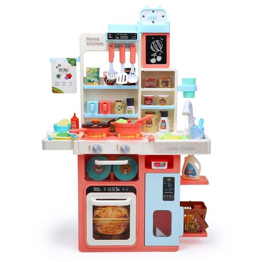 CUTE STONE おままごとキッチン 知育玩具 64点 おままごと おもちゃ リアルスプレー ライトと料理音付き 循環出水 組立式 調理器具付き ごっこ遊び 豊富な食材 収納スペース 黒板付き 台