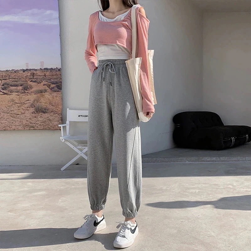 【急速出荷!】スウェットパンツ女性春と秋のしい緩いドローストリング足グレー綿カジュアル汎用性の高い綿ハーランパンツの薄いセクション今日は30パーセント