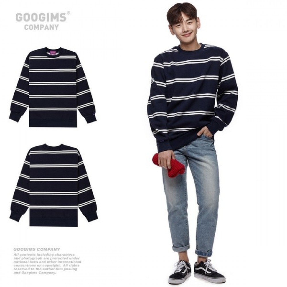 (グーギンズ) Gugims 1245_ストライプ起毛スウェットシャツ_オーバーフィット