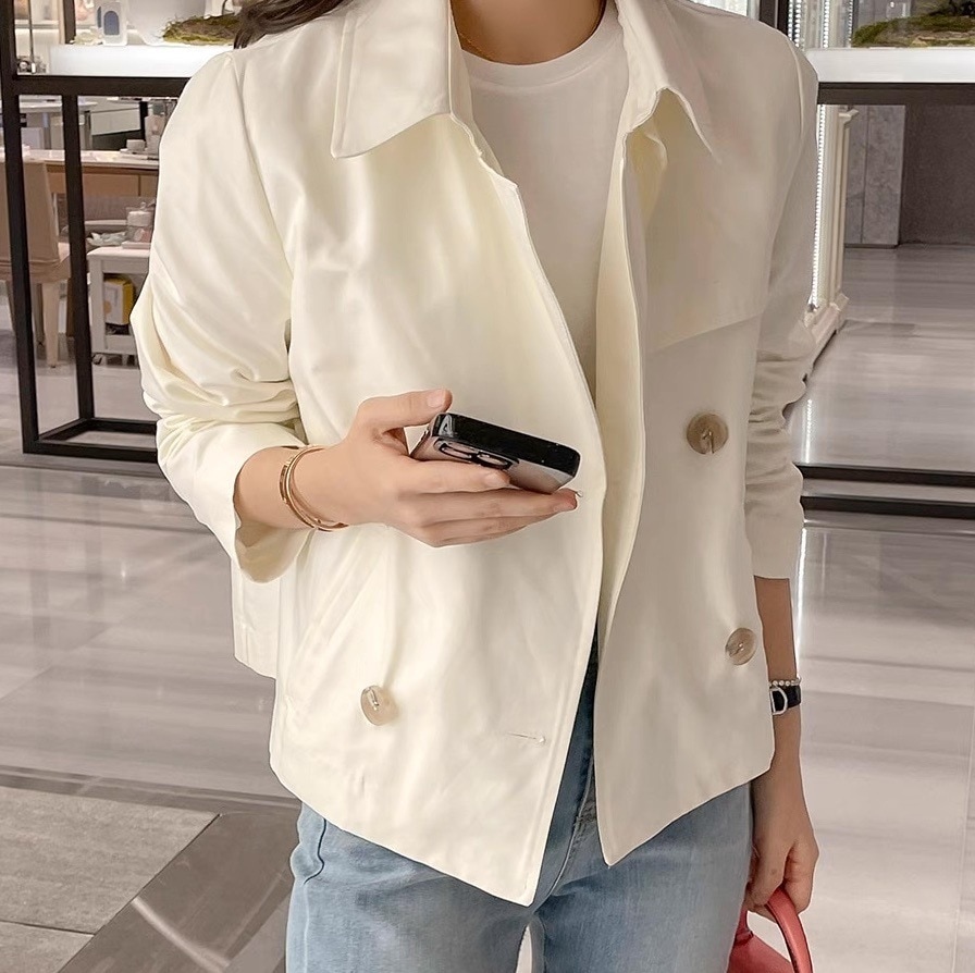 ショートトレンチジャケット ショートトレンチコート トレンチコート ショート丈 白 ホワイト 黒 ブラック ベージュ 韓国 オルチャン レディース トレンチジャケット ショート丈 ショート