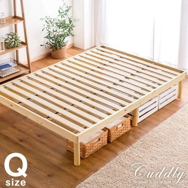 3段階 高さ調節 すのこベッド クイーン 耐荷重200kg フレーム ベッド すのこ ローベッド 木製 ベット ヘッドレス ベッド下収納 ベッドフレーム クイーンベッド 北欧 シンプル フロアベッド