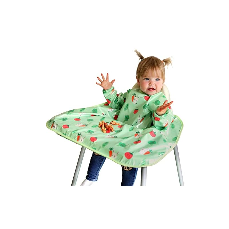 【即日発送】Bibetta(ビベッタ) お食事エプロン 洗濯機で洗える 離乳食 食事用エプロン ワイプイージー カバーオール 長袖ビブ テーブルクロス グリーン バニーアンドベジタブル 4,607円