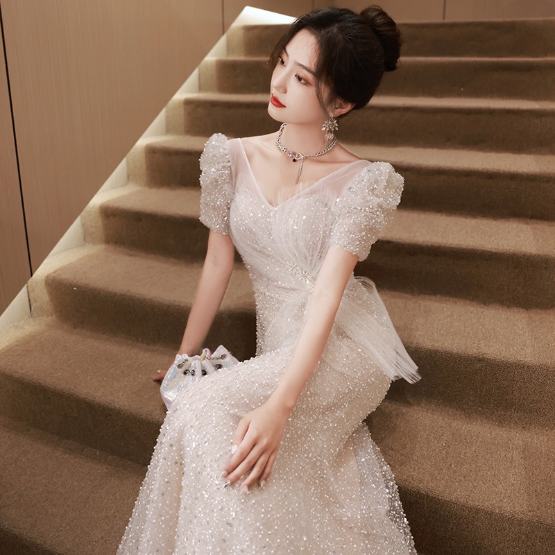 パーティー ドレス レディース服 結婚式 ワンピース 二次会 発表会 20代 30代 40代 50代女性のためのイブニングドレスフィッシュテールスカート 2024 新しいハイエンド高級ニッチウェディン