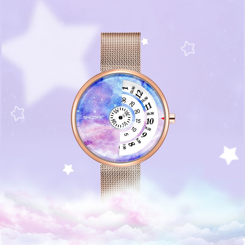 Snoopyスヌーピールーレット時々動く時計女子学生の幻の星空ブレスレットクォーツ時計