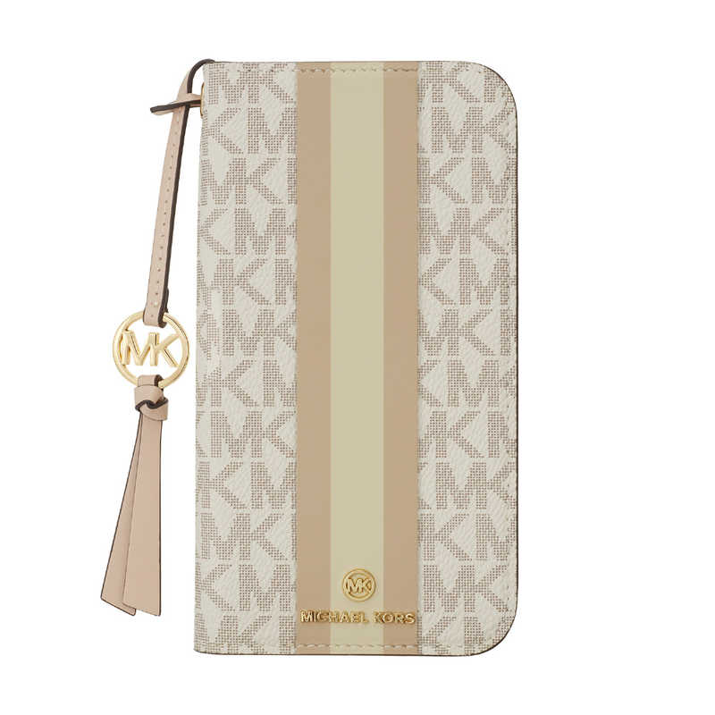 マイケルコース　Folio Case Stripe TasselCharm Magsafe iPhone 15 MICHAEL KORS Vanilla　MKSTTCVNLFLIP23261