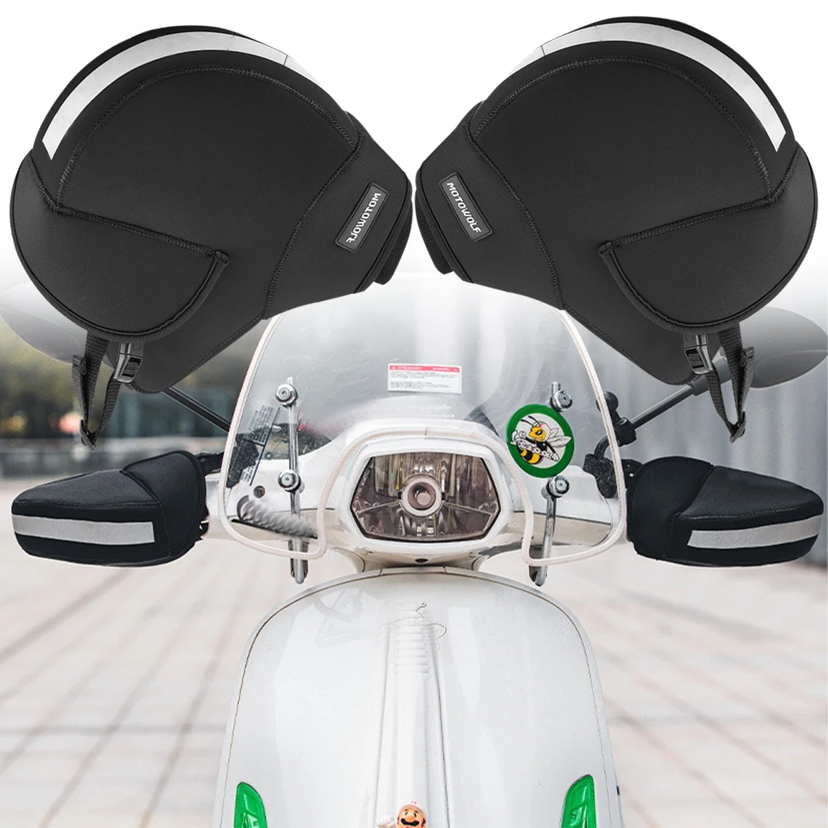 防水性と防風性のオートバイのハンドルバー,反射性の冬用手袋,スクーター,電気自動車