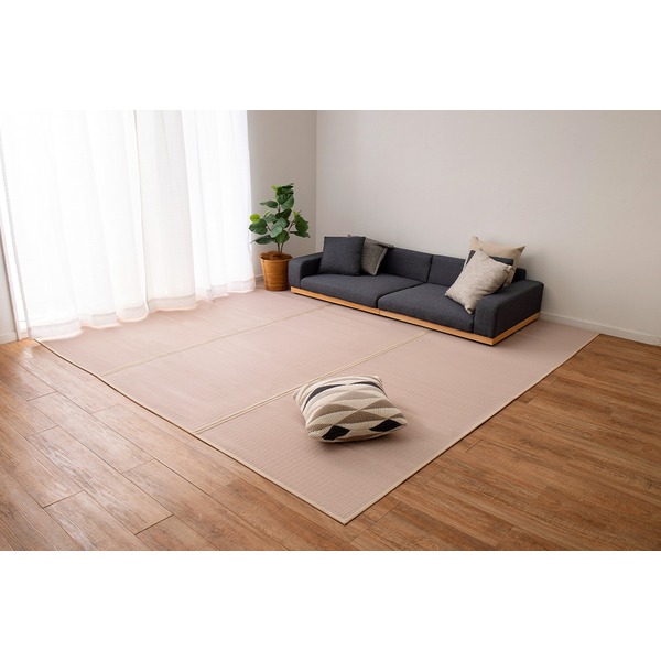 い草風 ラグマット 絨毯 江戸間8畳 約352x352cm ピンク 洗える い草 カーペット 四条 しじょう ホットカーペット可 リビング