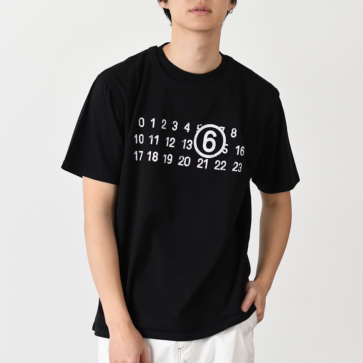 MM6 エムエムシックス Tシャツ トップス ツーレイヤー コットンジャージー SH0GC0001 STJ391 メンズ ユニセックス ブラック 半袖 コットン 人気 おすすめ