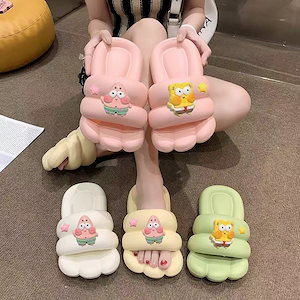 サンダル スポンジボブ 厚底 スリッパ レディース かわいい 抗菌防臭素材 サンダル ソフト ルームシューズ 静音 軽量 ビーチサンダル 前開き 滑り止め シャワーサンダル ハウス 速乾