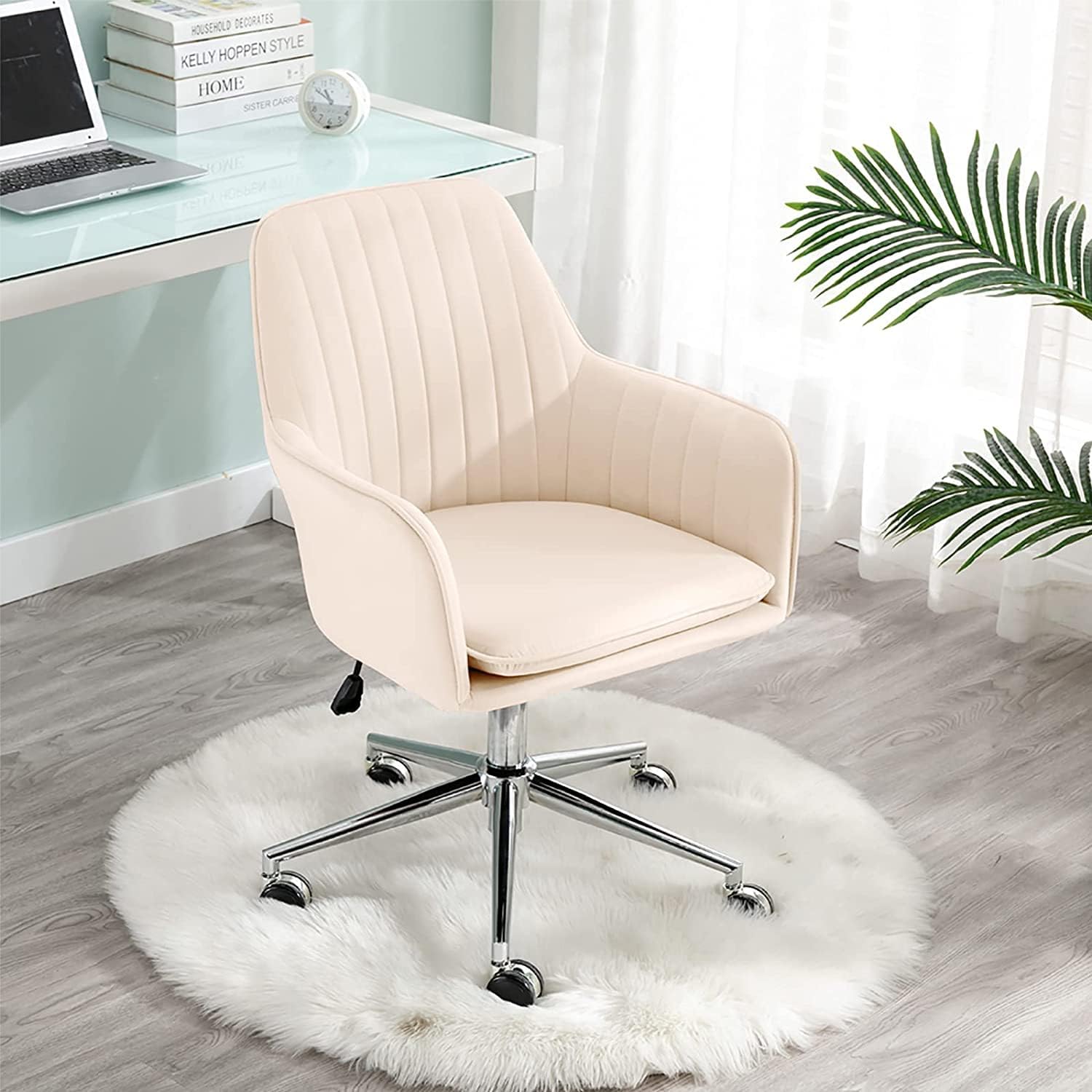 オフィスチェア キャスター付き 昇降式 デスクチェア ベルベット パソコンチェア 在宅勤務 テレワーク ホームオフィスチェア (ベージュ) 7,980円