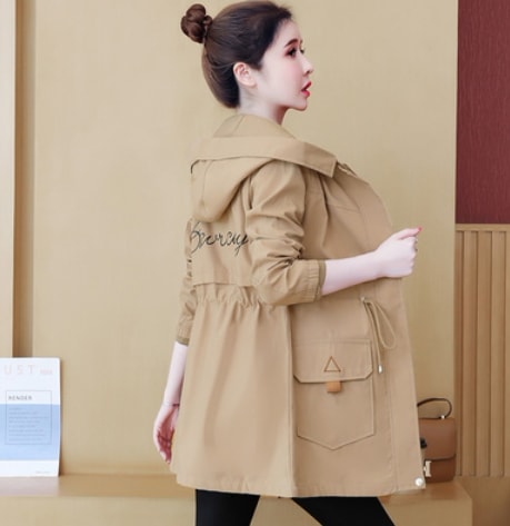 バッグロゴカジュアルウィンドブレーカー トップス ロング丈 袖あり 綿 光沢 爽やか 大人スタイル 大人可愛い きれいめ シンプル カジュアル 大人 上品 おしゃれ かっこいい レトロ アジアン