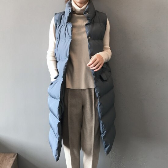 【取寄：納期2週間】ダウンベスト レディース 羽織 アウター ベスト ロングベスト シンプル 無地 ノースリーブ スタンドカラー 防寒 暖かい 秋冬 カジュアル お出掛け アウトドア おしゃれ