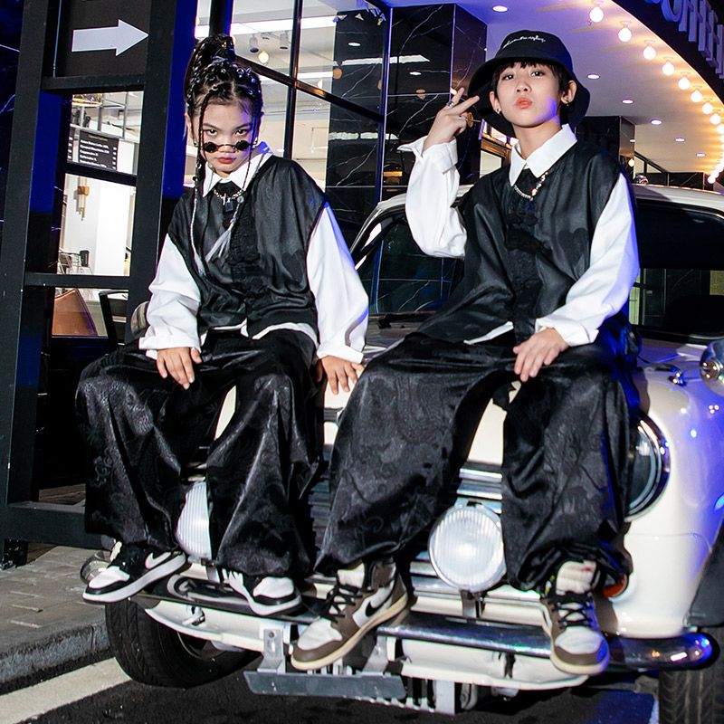 【41% リサイクル率】街舞児童潮服セットhiphopショー中国風国潮男童ヒップホップ街公演服ジャズダンス