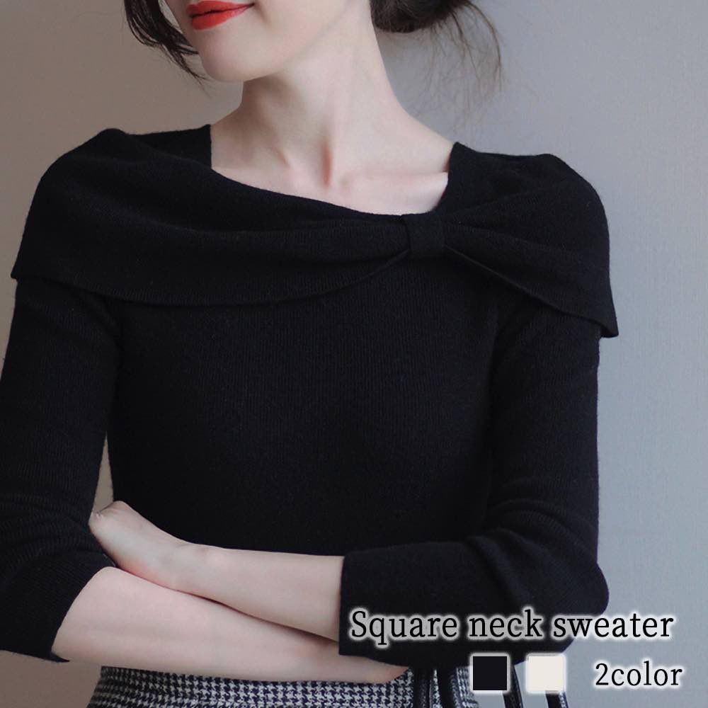 ブラウス レディース スクエアネックセーター 黒 ノーアイロン ワンピース Tシャツ 春 レース 安い カットソー ブランド スーツ オフィス カジュアル 冬 秋 きれいめ 高品質 人気 フォーマル
