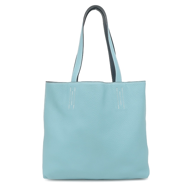 エルメス トートバッグ ドゥブルセンス 28 トリヨンクレマンス ブルーアトール×コールヴェール 水色 紺 リバーシブル T刻印【中古】