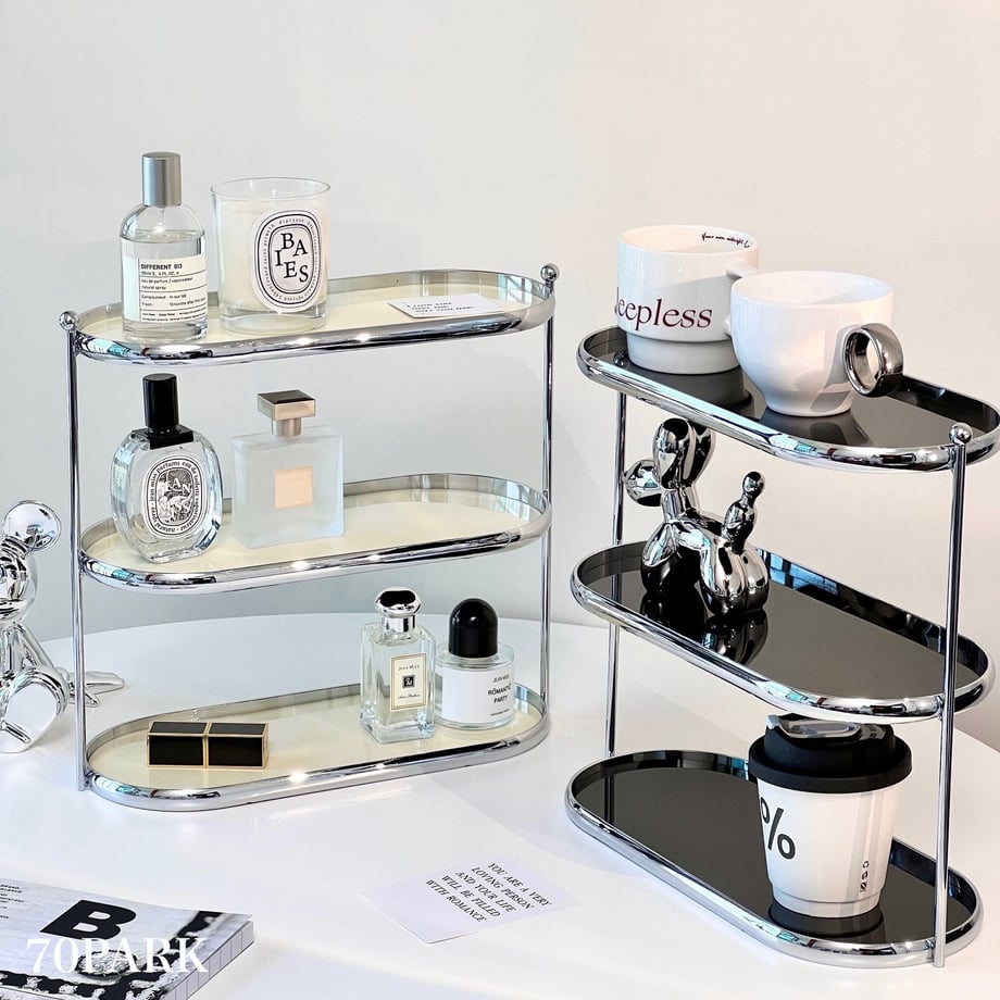 ステンレス フレーム オーバル 三段 収納 ラック 全2色 おしゃれ 韓国インテリア 韓国雑貨 韓国っぽ インテリア雑貨 韓国