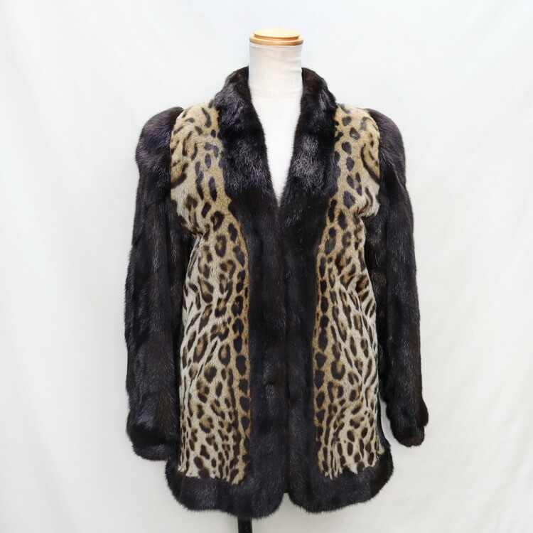 ミンク オセロット ファー ジャケット レオパード アニマル柄 ヒョウ柄 切り替え 送料無料 【国際野生希少動植物登録済み】 レディース ギフト プレゼント