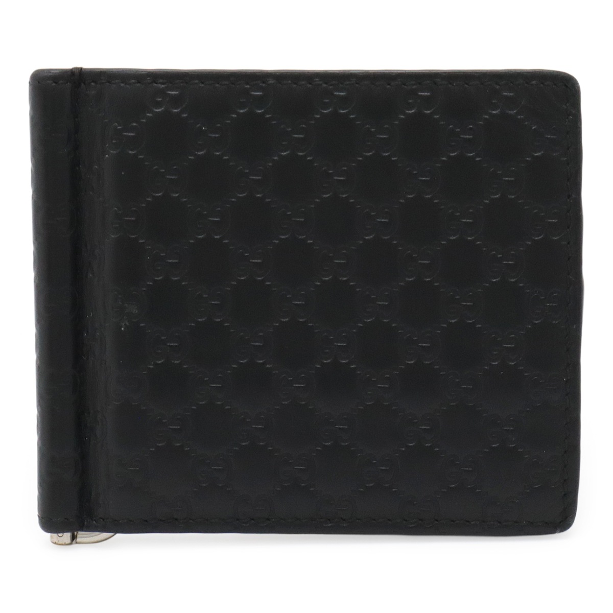 マイクログッチシマ 2つ折札入れ 二つ折り財布 カードケース マネークリップ付 ビルクリップ レザー ブラック アウトレット品 54447