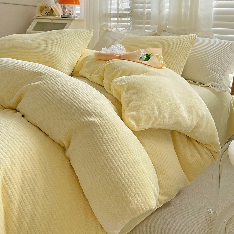 純色ミルクレーヨン4点セット厚手ワッフルサンゴレーヨンシーツ布団カバーフランネル寝具