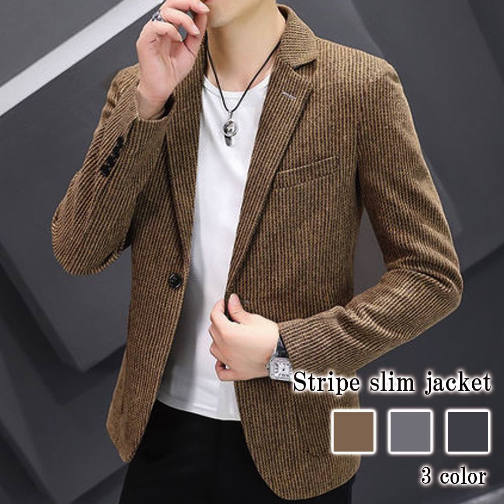 テーラードジャケット メンズ ストライプスリムジャケット ステンカラー 40代 チェック 厚手 アウター 冬 ブルゾン テーラード 秋 セール おしゃれ 30代 ブレザー 大きい ジャケット Tシャツ
