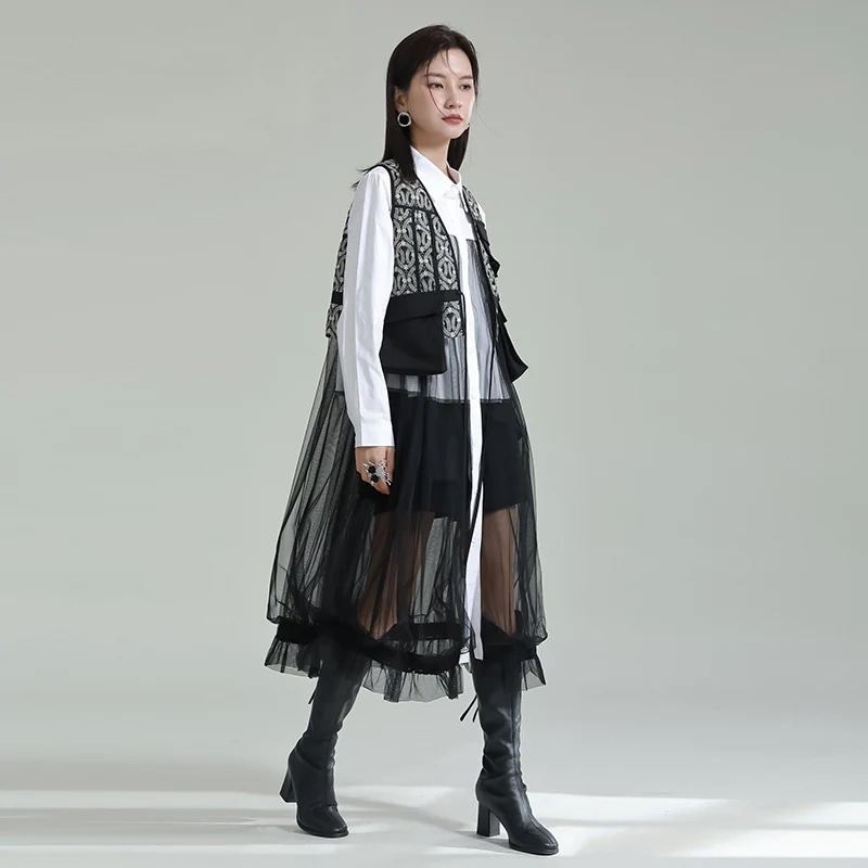 レディースベスト　設計感有りスーツベスト着痩せ効果トップス　ウィメンズベスト ロングベスト30%制限