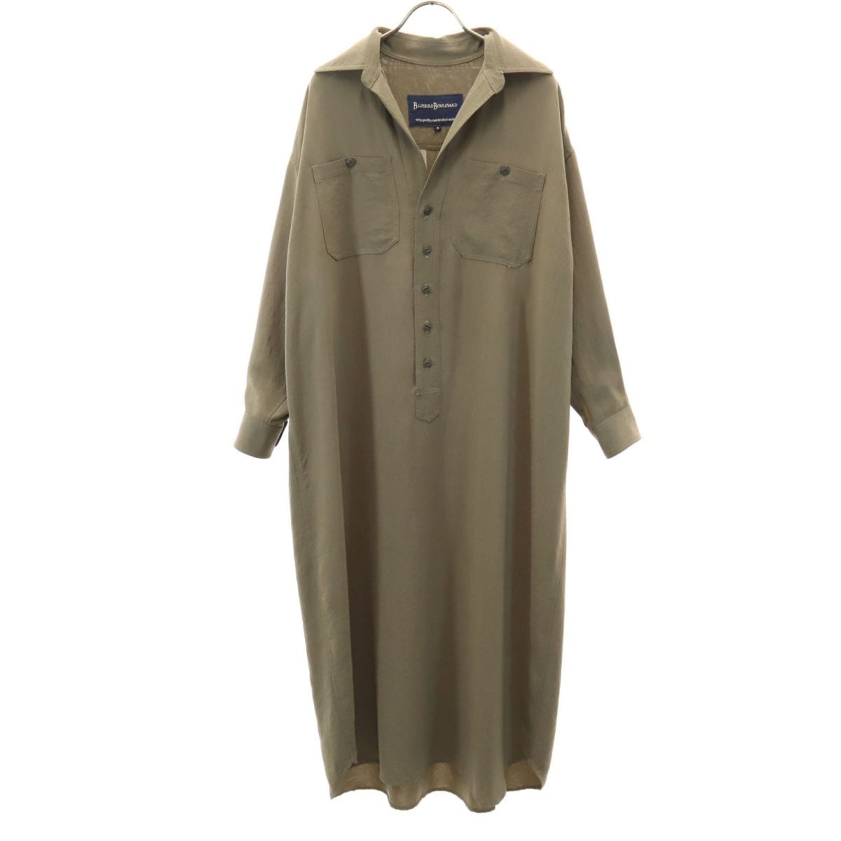 ブルーバードブルバード 日本製 長袖 スキッパー ハーフボタン ロング シャツワンピース S カーキ BLUEBIRD BOULEVARD レディース 12,098円