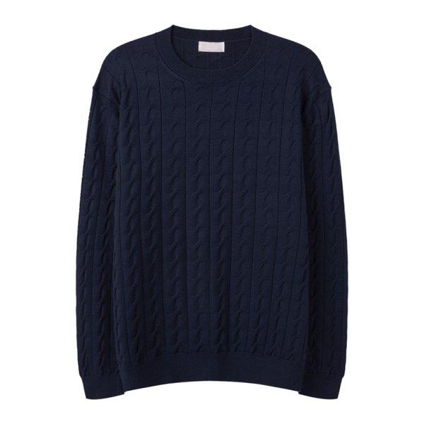 メンズファブリックケーブルラウンドネックニット SG-KN-Q034-ネイビー
