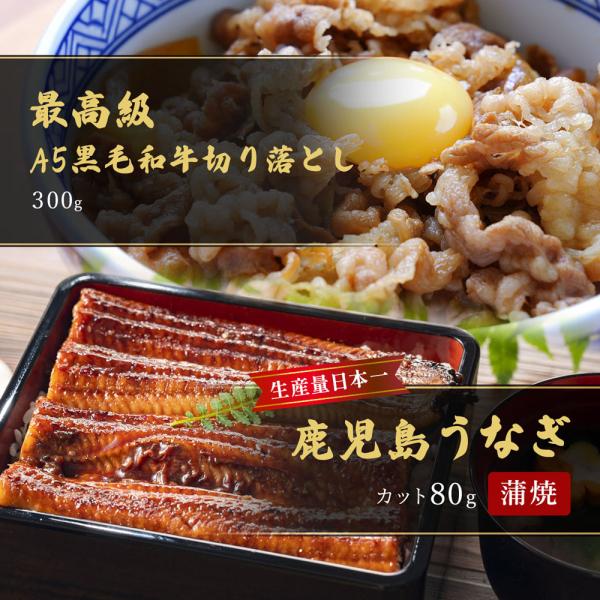蒲焼うなぎカット済蒲焼（80g）＋最高級A5・黒毛和牛切り落とし300g / 牛肉 鰻 ウナギ セット ギフト