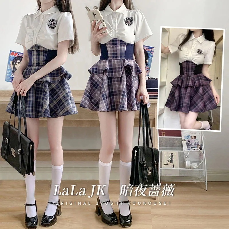 ソリッドショートスリーブピュアデザイア風シャツチェック柄ウエストヘムドレスプティット コスプレ コスプレ セクシー ワンピース 韓国 ワンピース ドレス ロングワンピースワンピース ドレス ワンピース