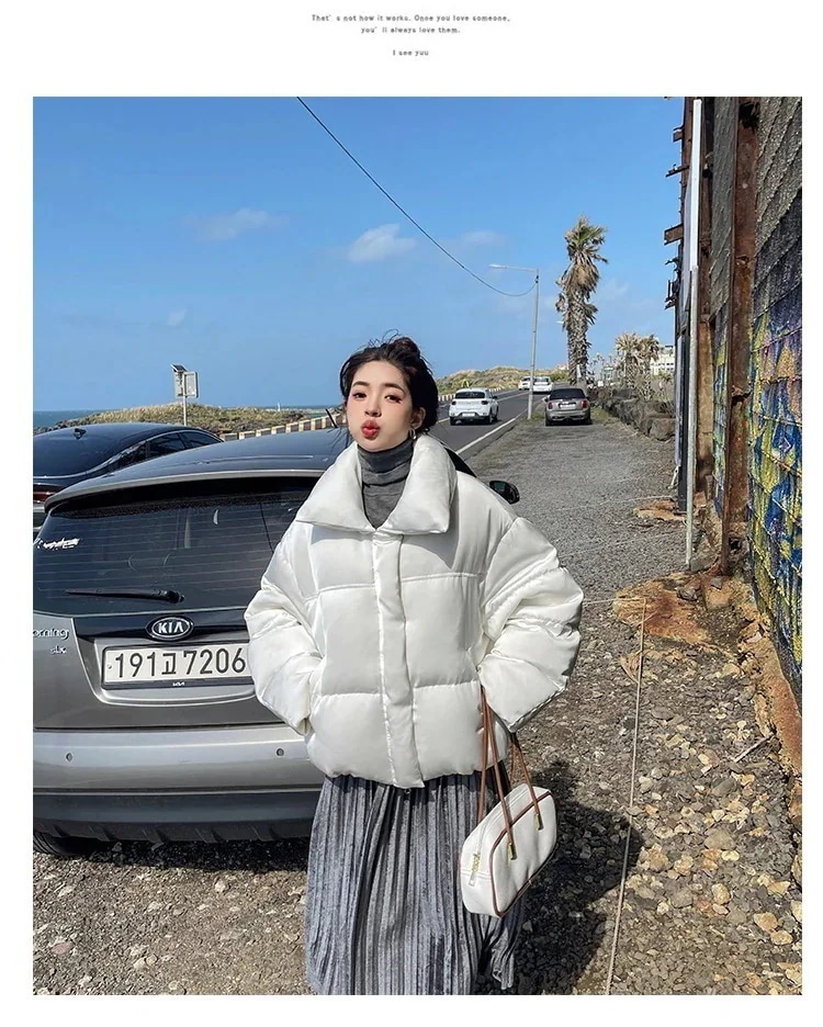 冬アウター 気質カジュアル百合開襟綿入れコート女性2024年冬新型韓国版羽毛綿入れ女性 ショート コットンジャケット ダウンジャケット