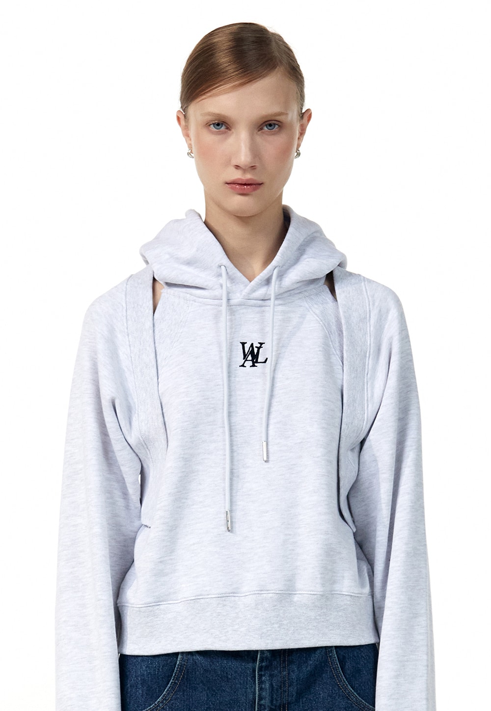 【WOOALONG】 HOOD BOLERO SET-UP : MELANGE WHITE