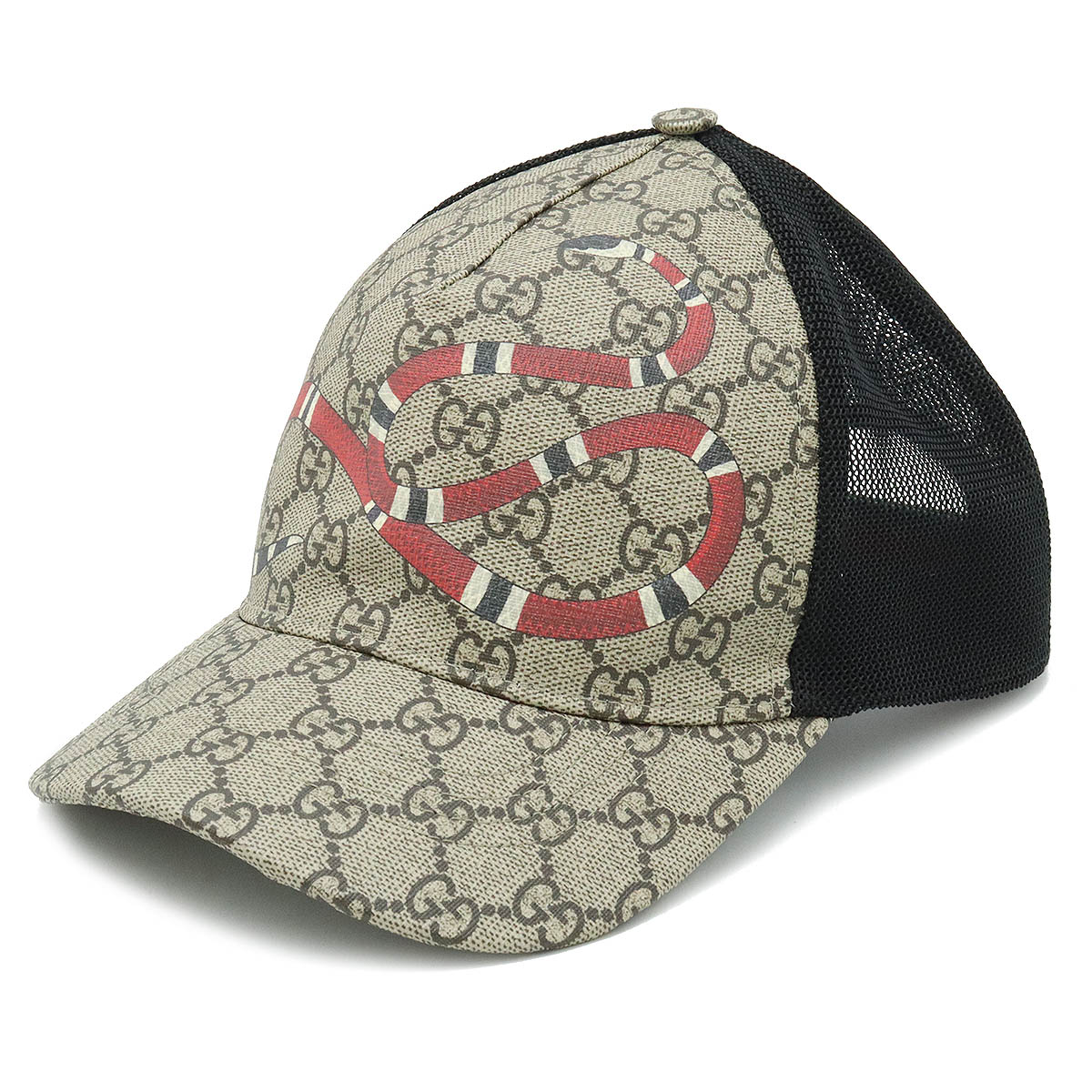GGスプリーム ベースボール キャップ 帽子 スネーク 蛇 プリント カーキベージュ レッド 赤 ブラック 黒 #M 426887
